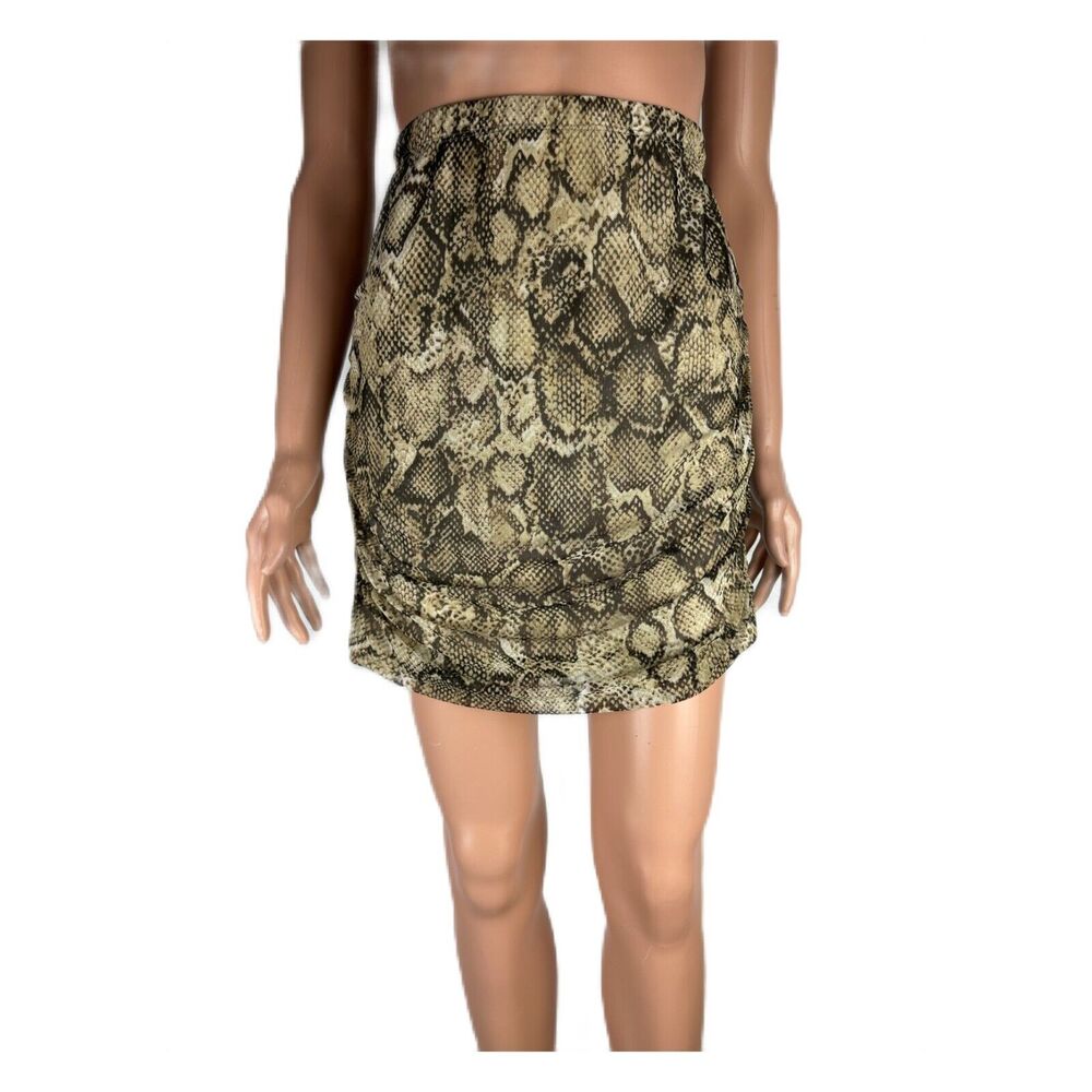 Just Polly Polly Snake Print Brown and Tan Elastic Waist Lined Mini Skirt  XL